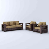 Olivia Solid Sheesham Wood 5 Seater Sofa Set With Coffee Table (3+1+1, Walnut Finish)